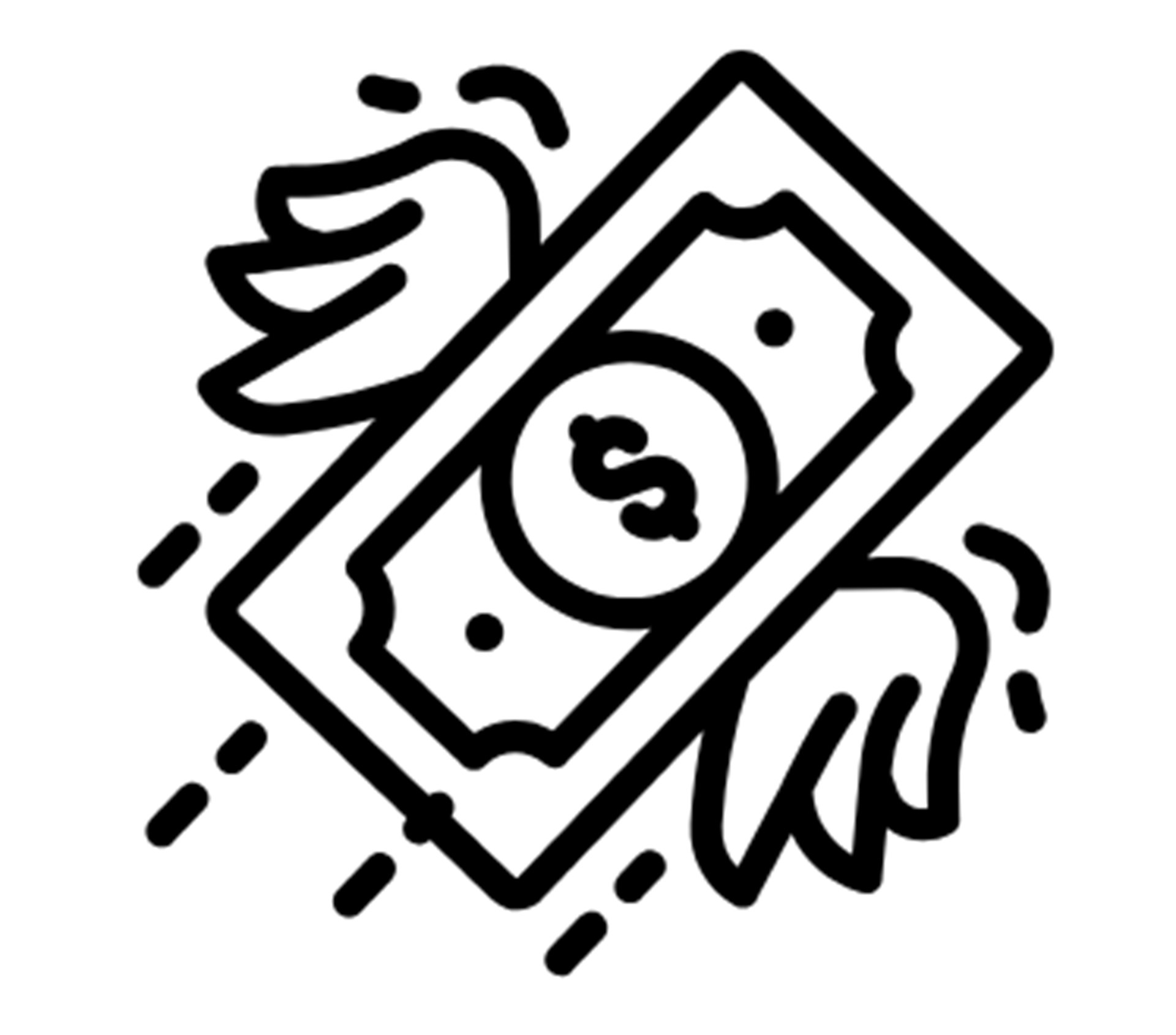 Ein Pictogramm, es zeigt einen fliegenden Geldschein